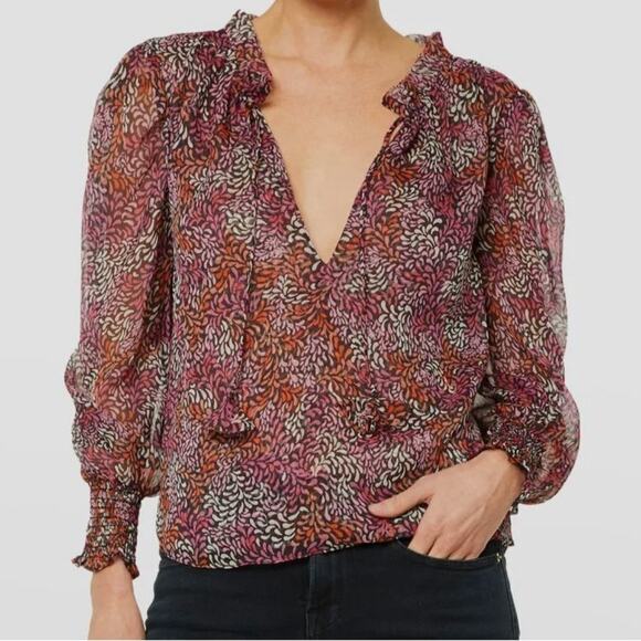 MISA Women's Red Siena Long Sleeve Autumn Leave  Peasant Floral Top Size XS - Picture 1 of 10
